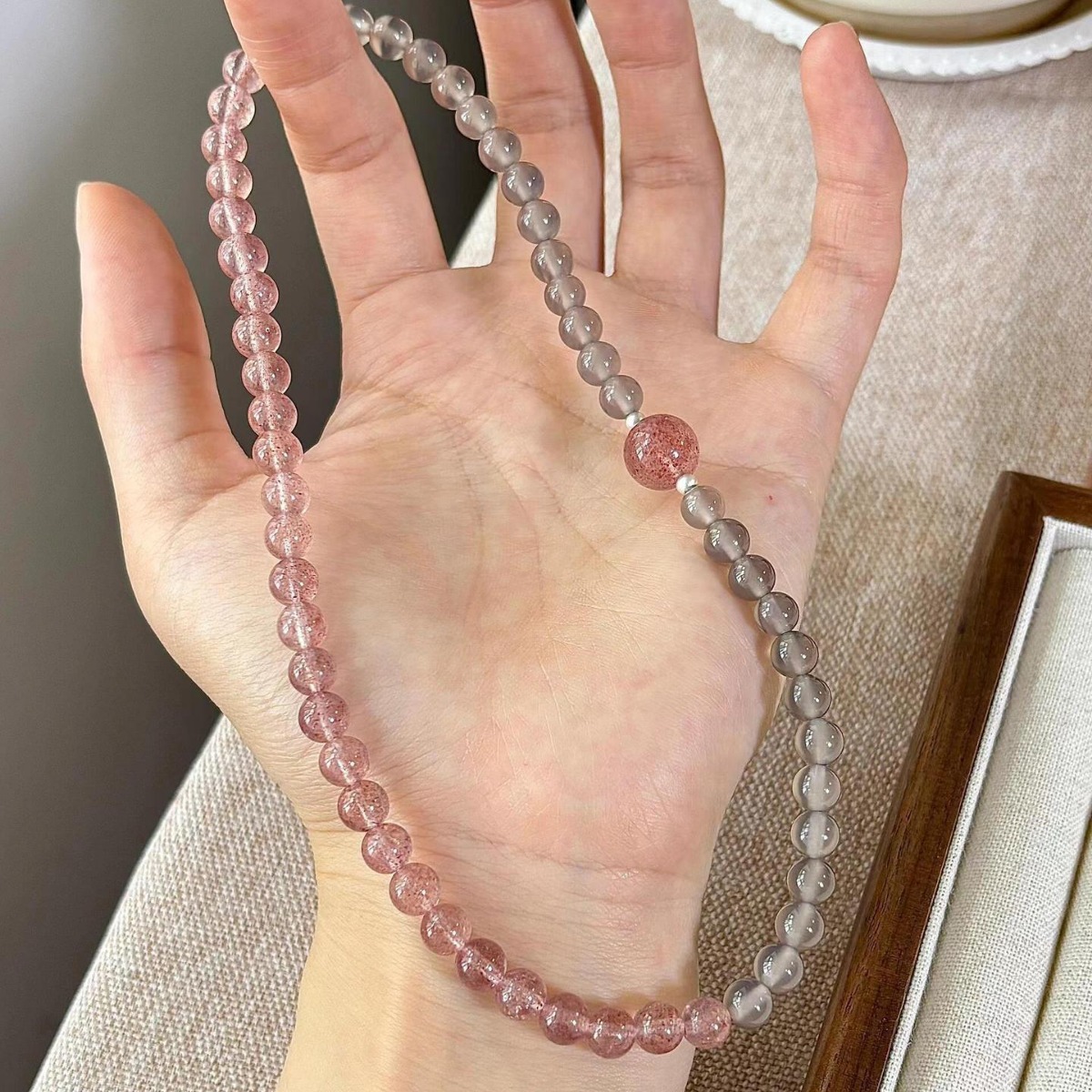 天然绿发晶黑金超白幽灵白水晶方糖手串葡萄石招财喜金水木女详情31