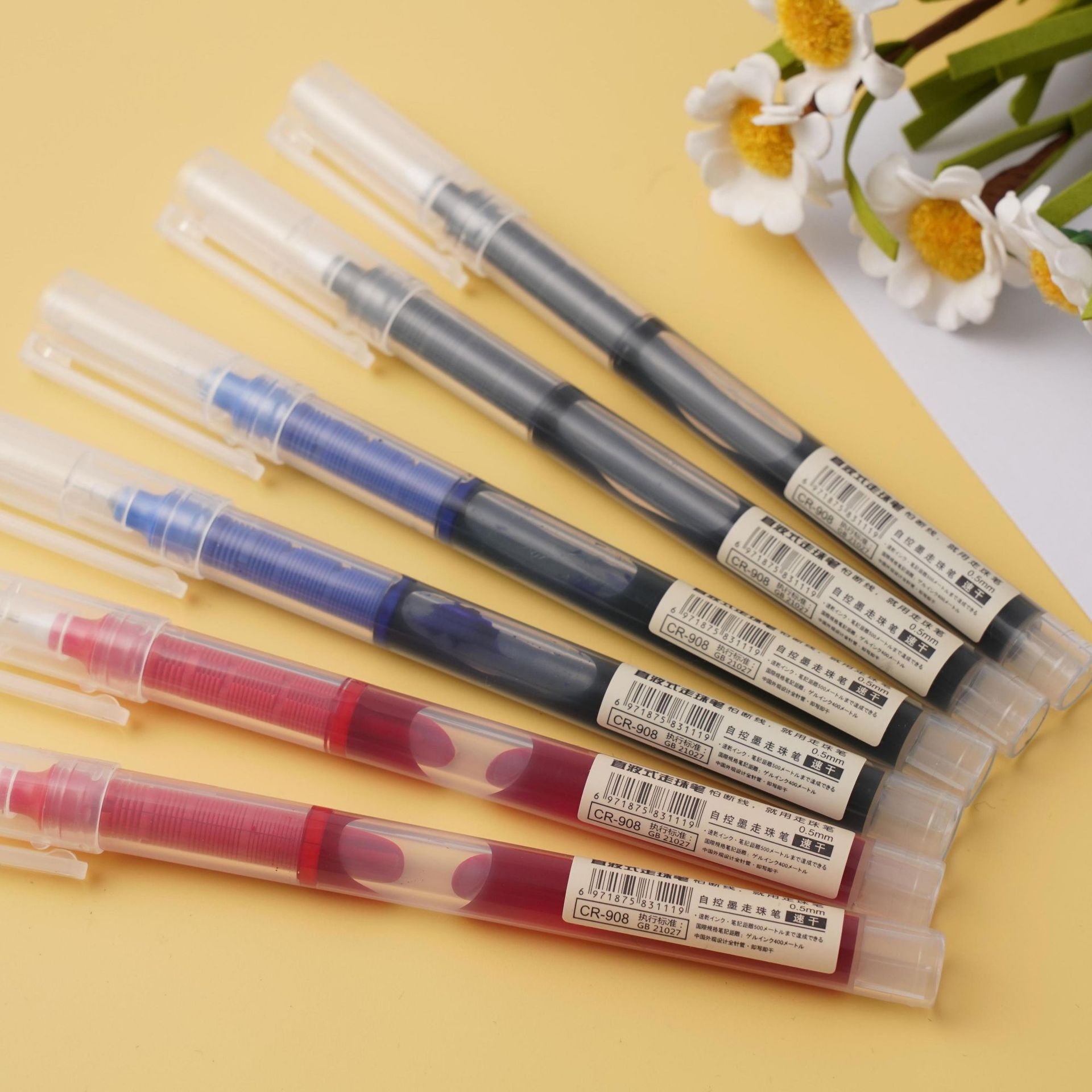 Black quick-drying straight liquid ballpoint pen, 0.5mm needle tip gel pen, large-capacity student examination signature pen pic 3