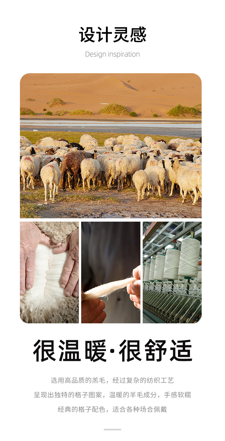 New checkered wool scarf for women, a high-end and fashionable look for autumn and winter. Thickened and warm tassel long scarves for couples, wholesale pic 4