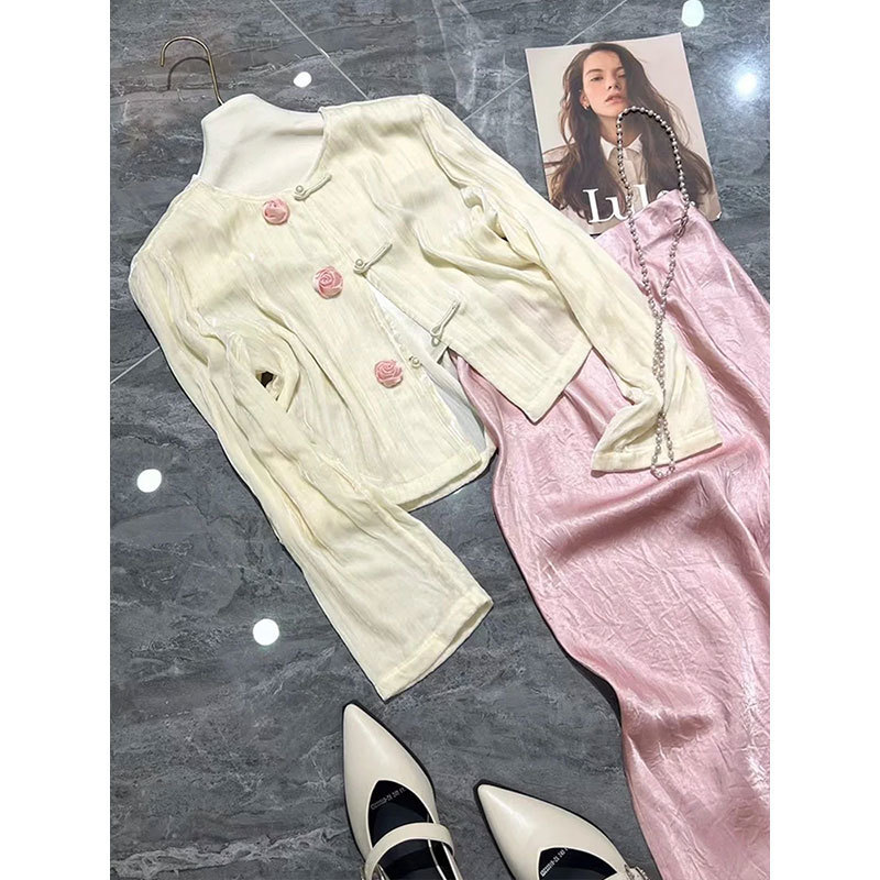 新中式轻国风女装轻奢新品感粉色醋酸连衣裙子套装年新款春夏详情5