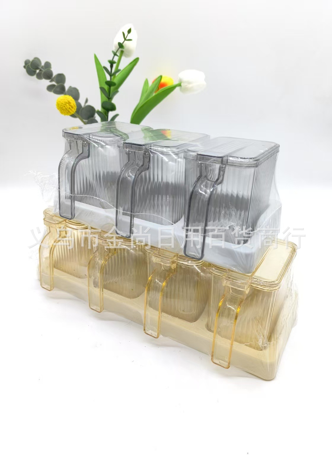 Plastic salt, monosodium glutamate, seasoning storage box, moisture-proof salt jar, seasoning box base, kitchen four-compartment independent seasoning box, thickened pic 2