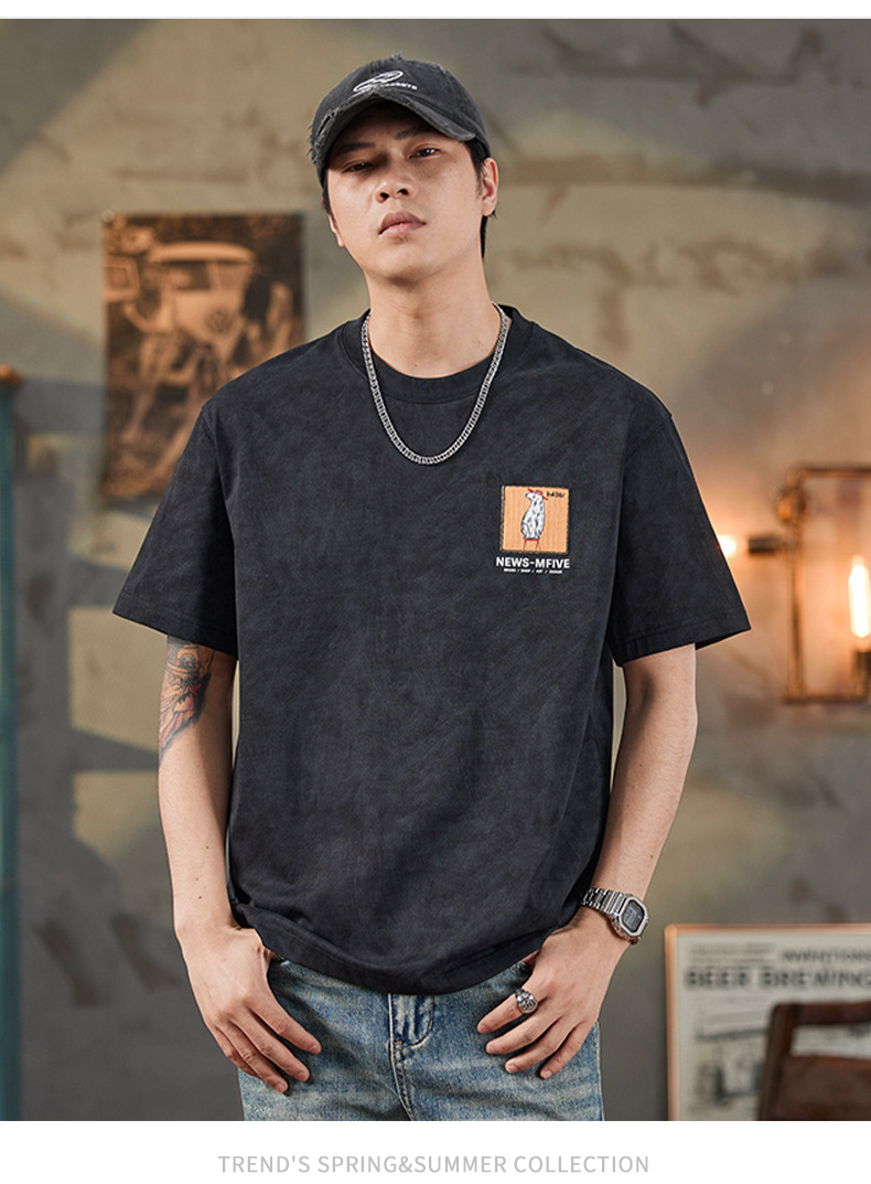 ALLIN 卡通印花短袖T恤男夏季美式重磅宽松百搭圆领五分半袖上衣详情26