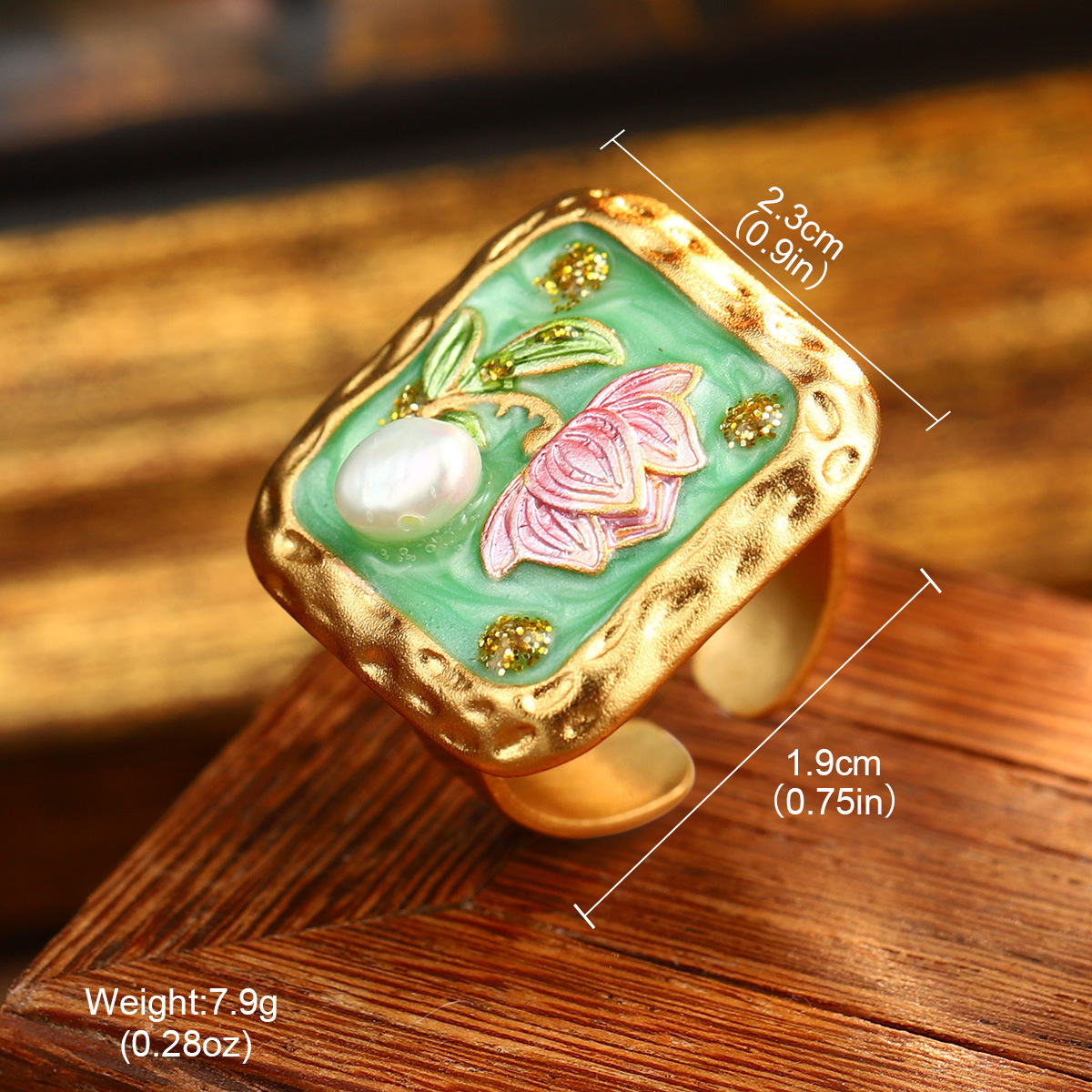 中古vintage饰品油画系列花朵戒指巴洛克天然珍珠手饰夏小众文艺详情41