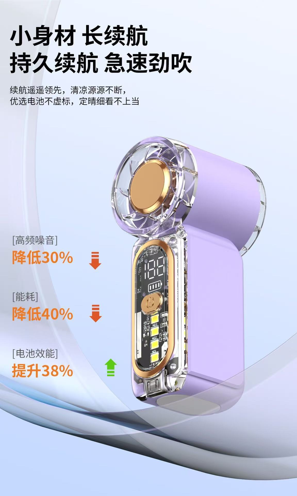 X699迷你手持风扇USB充电LED灯光持久续航暴力小风扇详情9