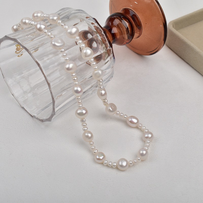 Irregular-shaped Baroque natural freshwater pearl necklace for women, exquisite and simple, irregular collarbone chain necklace pic 13