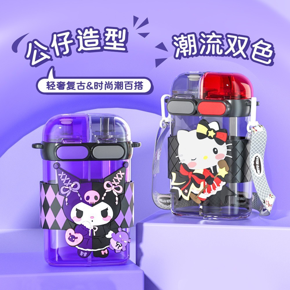 新款三丽鸥儿童卡通吸管杯大容量耐高温双仓双饮塑料杯学生塑料杯详情2