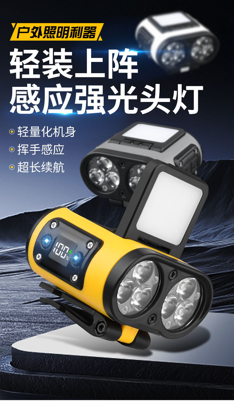 led sensor headlamp, outdoor strong light, long battery life, lithium battery, special night fishing lamp for outdoor fishing, head-mounted flashlight pic 1
