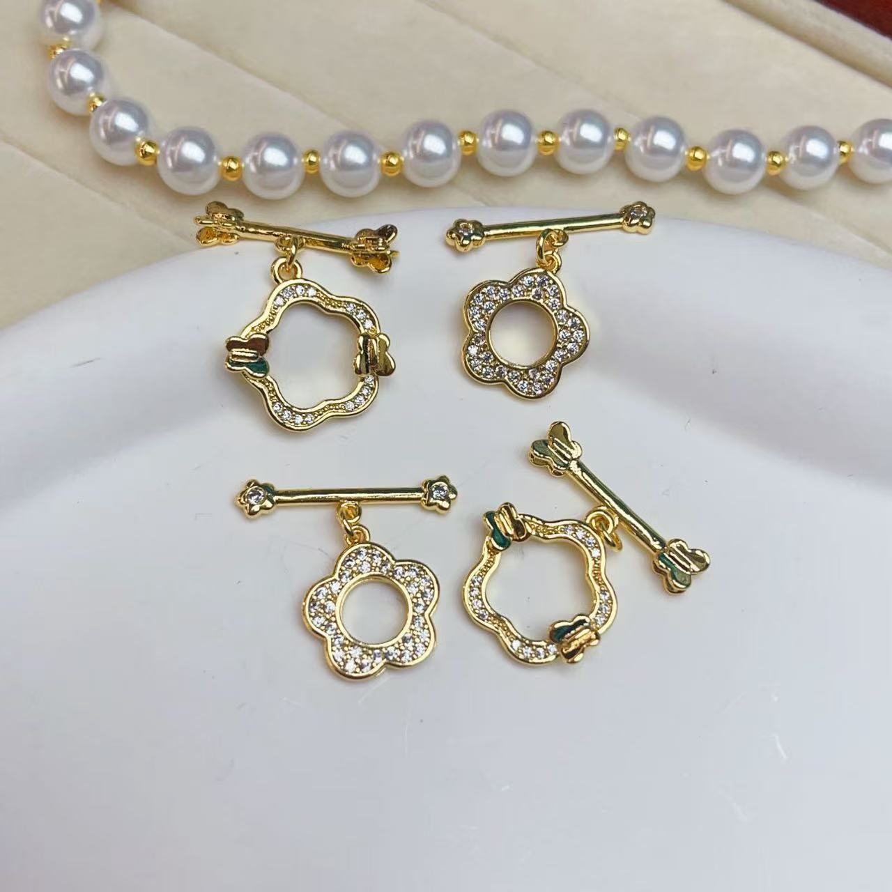 18K copper flower color retention inlaid zircon OT clasp connection clasp tail clasp necklace bracelet diy handmade jewelry pic 2