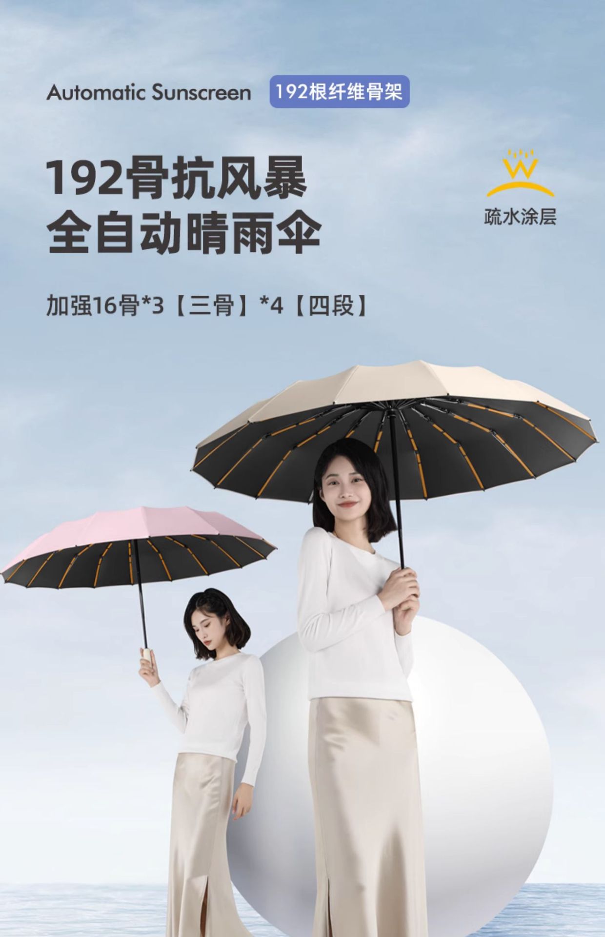 192骨大号男士全自动雨伞折叠伞高级感晴雨两用定制广告上虞雨伞详情9
