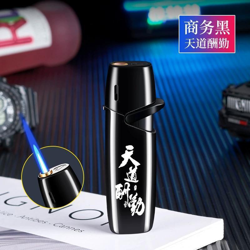 防风充气打火机金属防爆个性图案蓝色火焰时尚纤细摇臂点烟器详情3