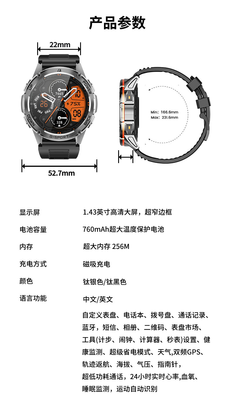 W30亚马逊畅销GPS智能手表健康心率监测防水蓝牙通话手环加工生产详情19