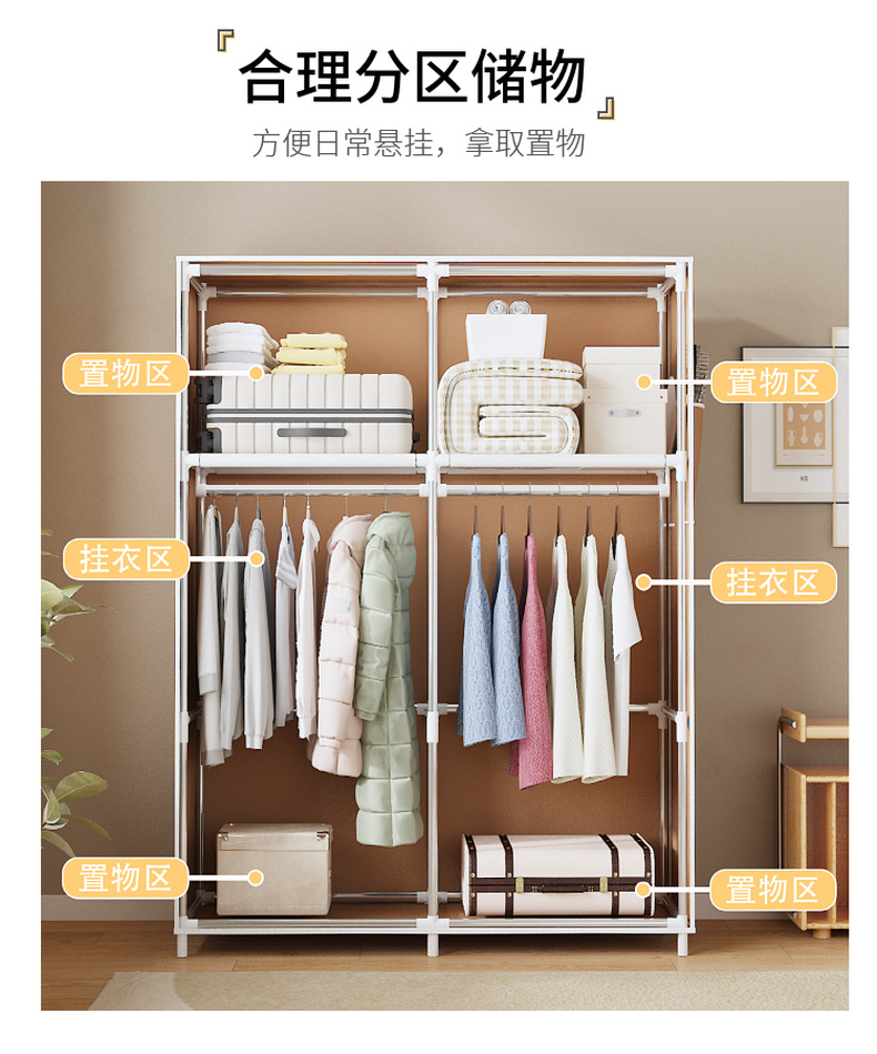 南美热销简易105款多功能防尘布衣柜家居卧室衣橱柜DIY组装收纳柜详情11