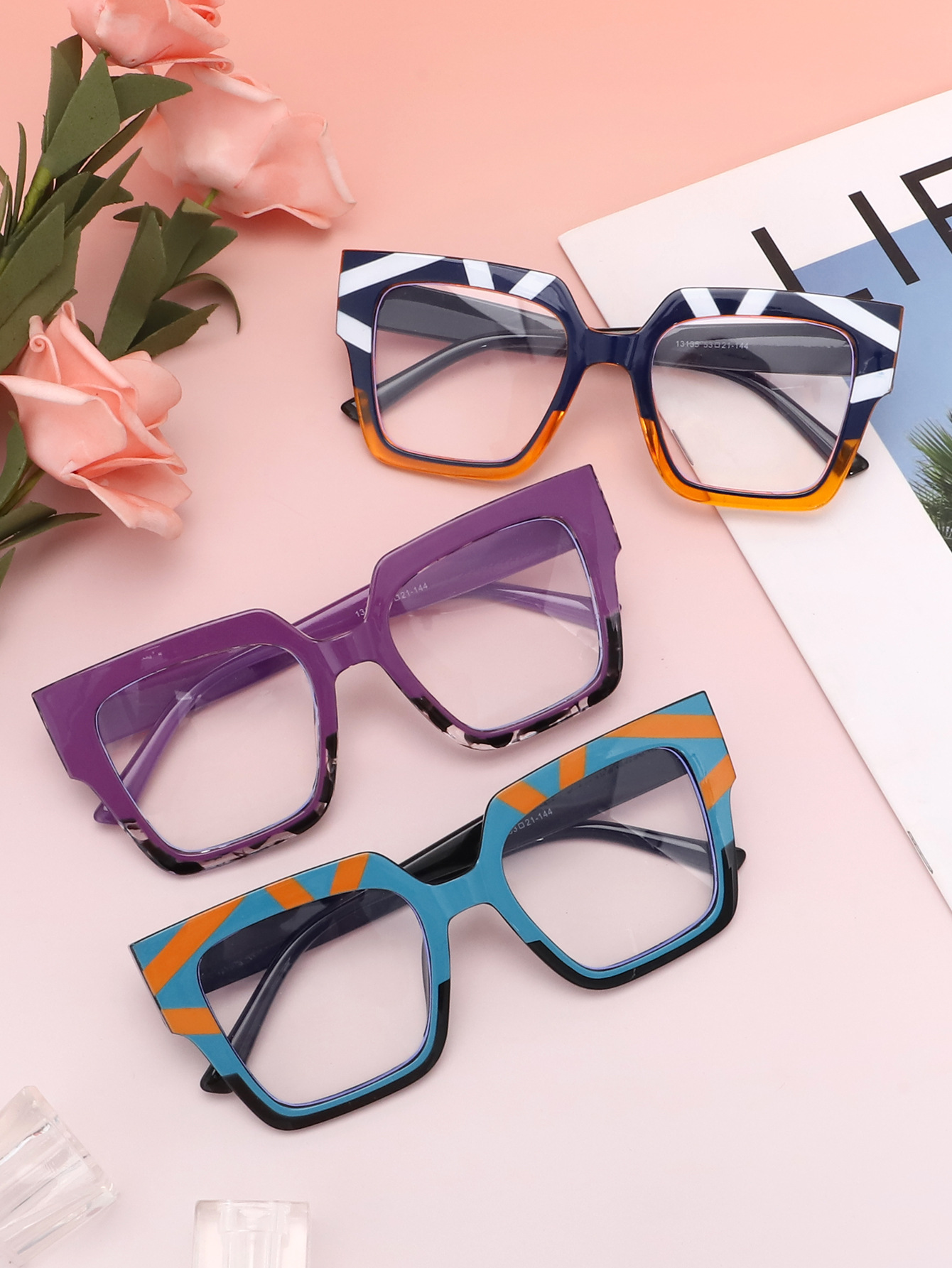 European and American trendy eyeglass frame for women, 2024 new style fashionable anti-blue light eyeglass frame, multi-color square large frame flat light glasses pic 3