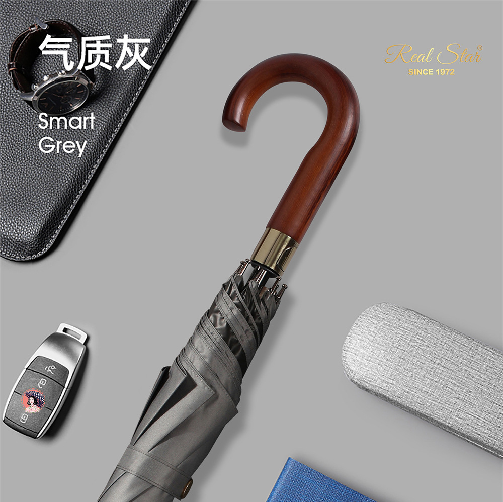 星宝新款大弯柄长伞27寸8骨黑胶雨伞可印刷logo商务伞防晒太阳伞详情16