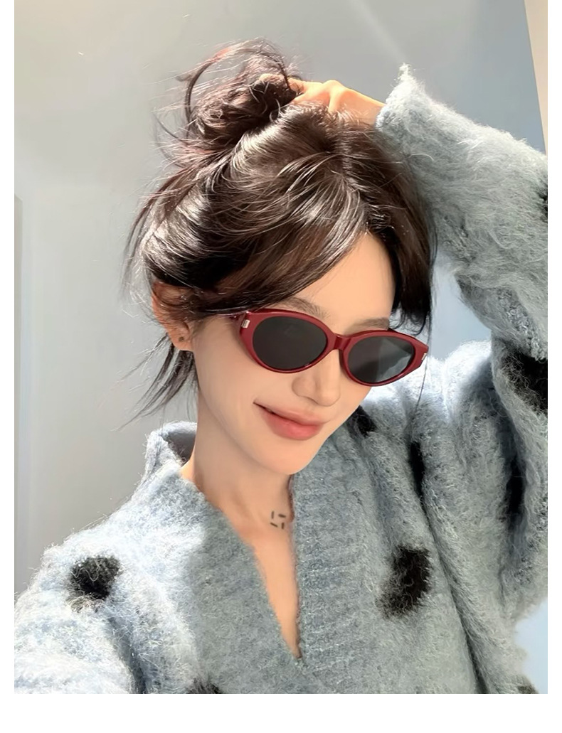 The 2025 new trendy Ankela red cat-eye sunglasses for women, a high-end look, UV protection, Korean style pic 1