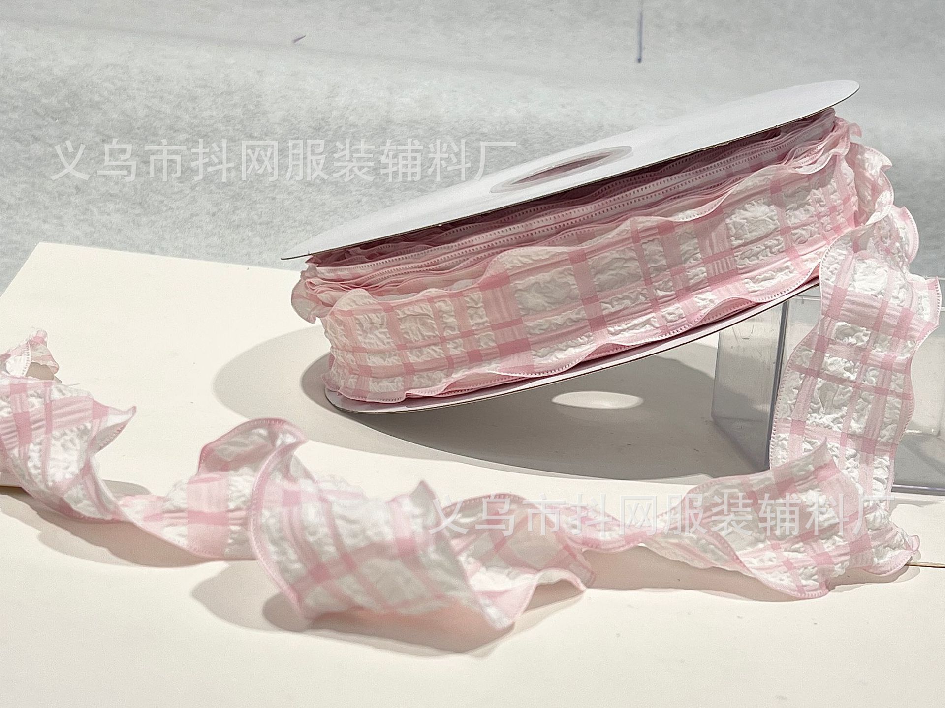 4cm日韩风泡芙皱纹格子织带DIY蝴蝶结发饰头饰蛋糕鲜花礼带批发详情10
