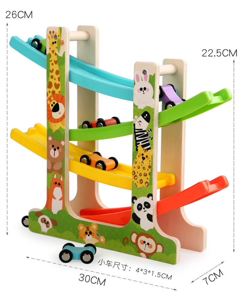 Wooden fun multi-layer track game, gliding car inertial slide with parking lot, beneficial intelligence parent-child toy pic 15