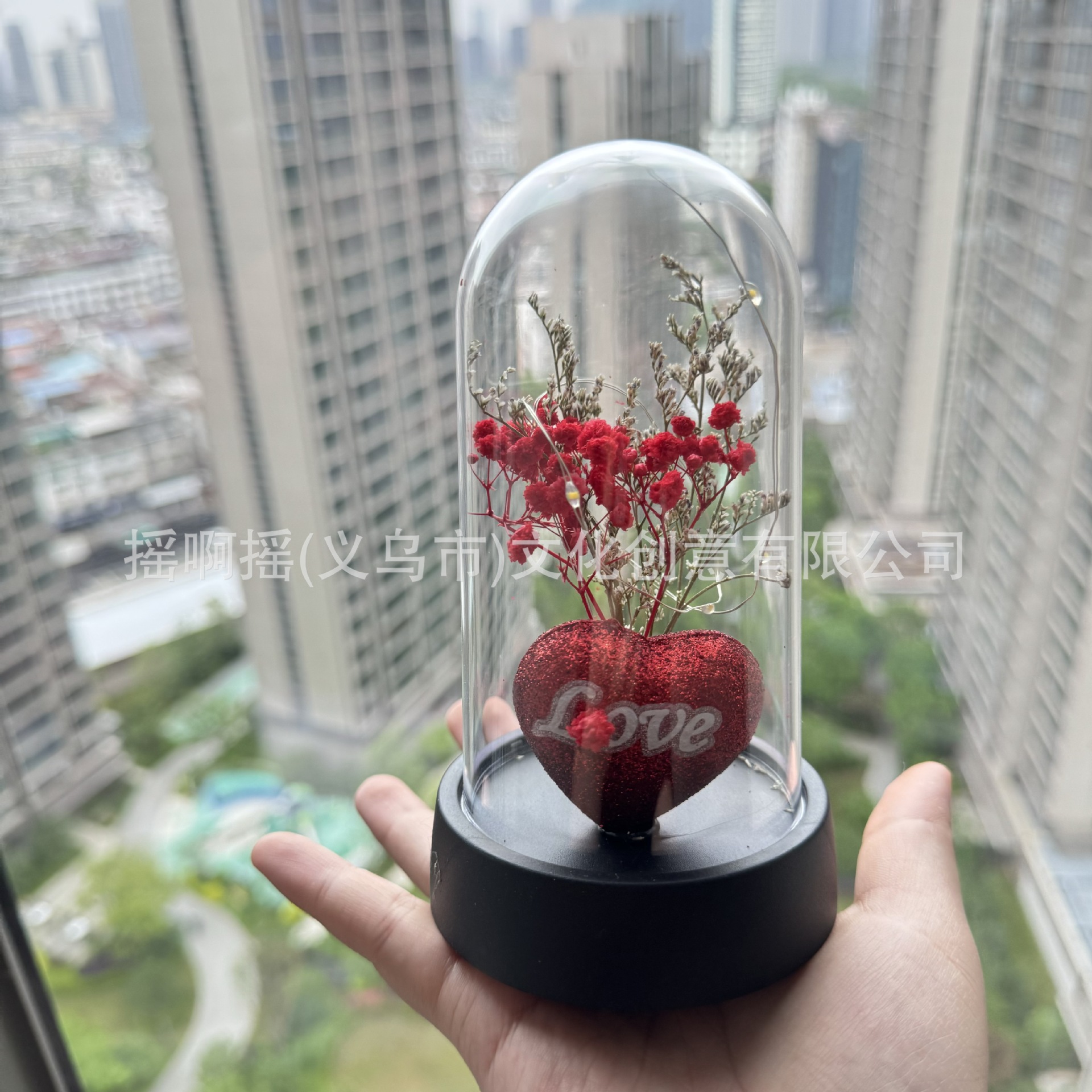 跨境玻璃罩永生花玫瑰花灯三八情人节创意摆件场景布置氛围装饰灯详情13