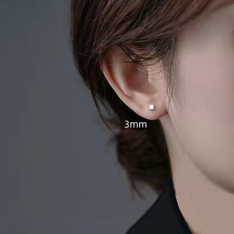 S925 Silver square ear-piercing Stud earrings, 2024 new trendy stud earrings, high-end and elegant stud earrings, simple and small for women pic 5