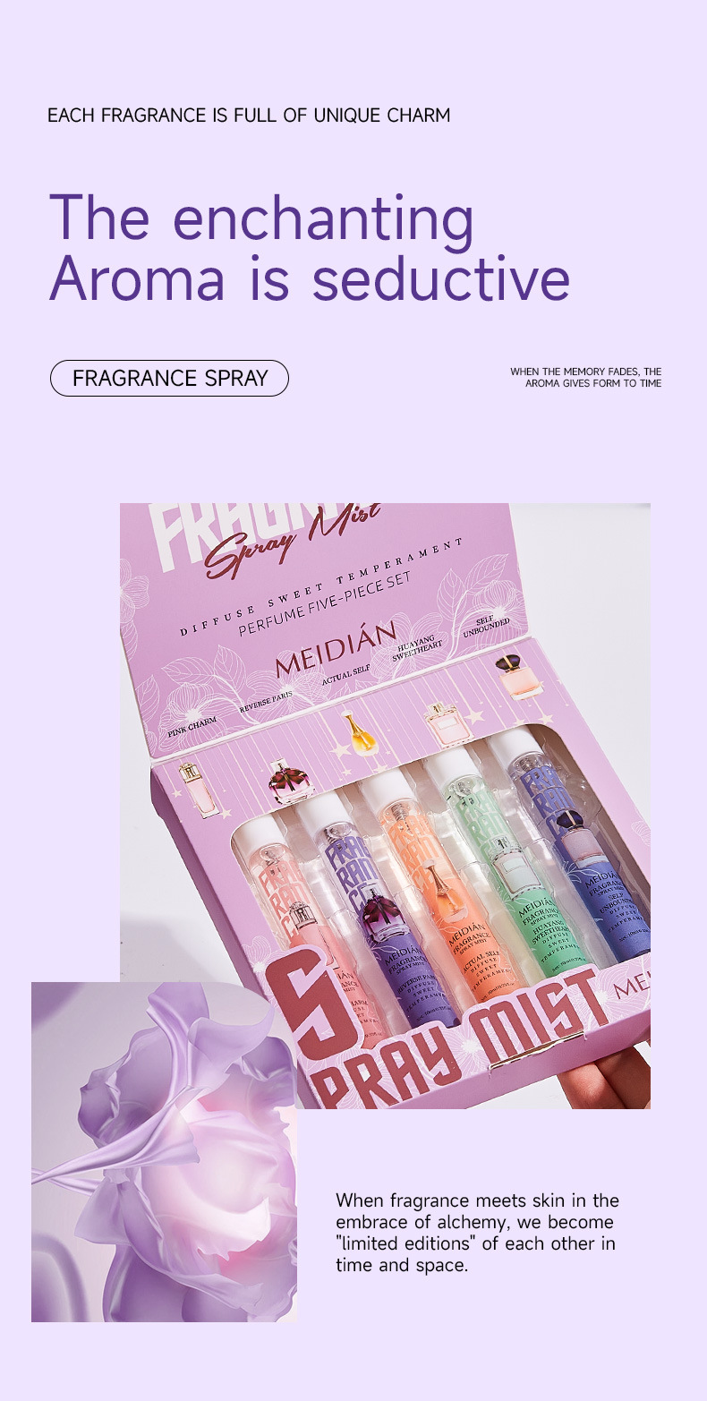 【 Cross-border Exclusive 】 Wholesale of 5-bottle MEIDIAN Fragrance Spray for Fresh, Light and Odor-Removing Perfume pic 3