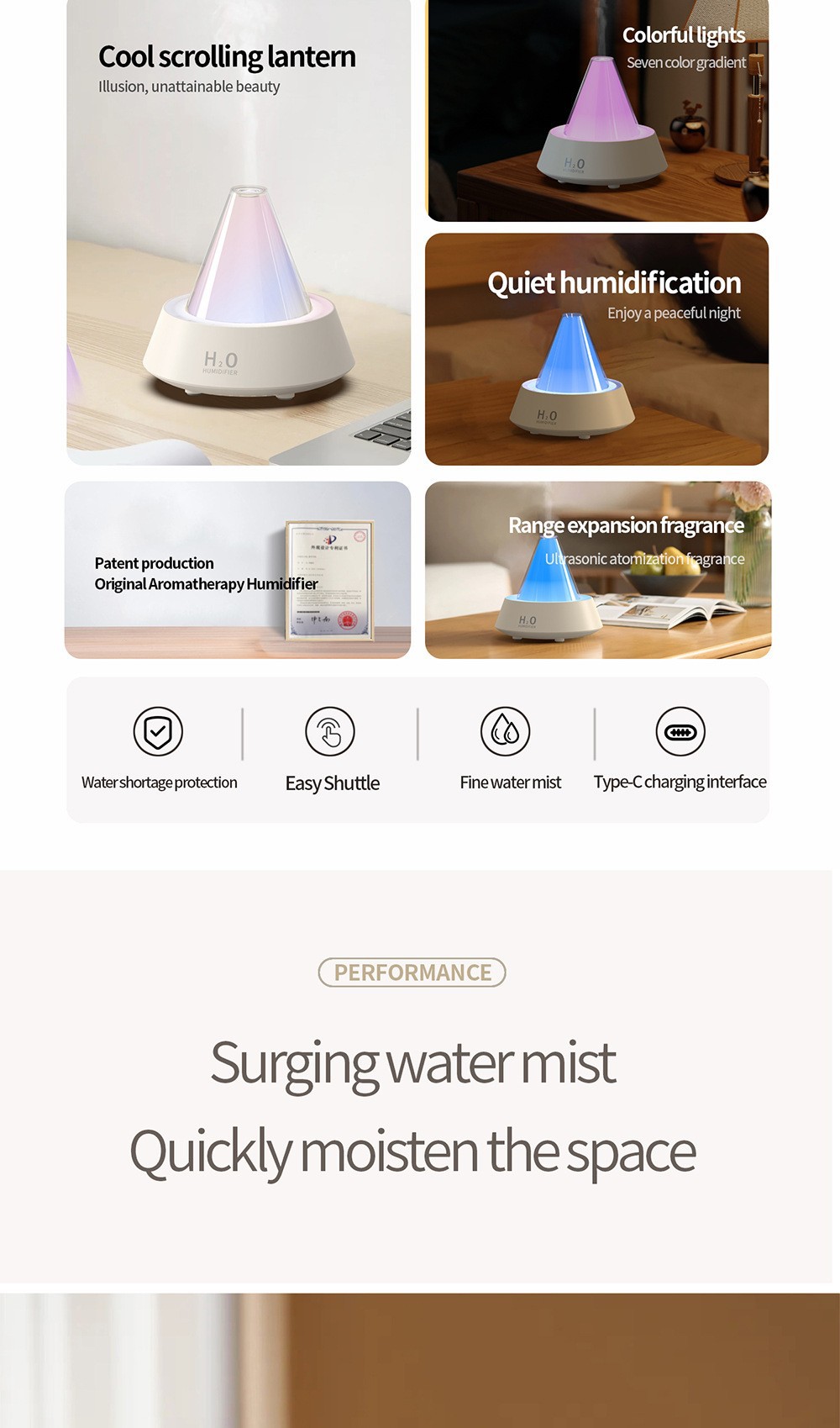 Cross-border Amazon simulation Seven-color glow aroma diffuser, home desktop, bedroom ultrasonic silent humidifier, household appliances pic 2