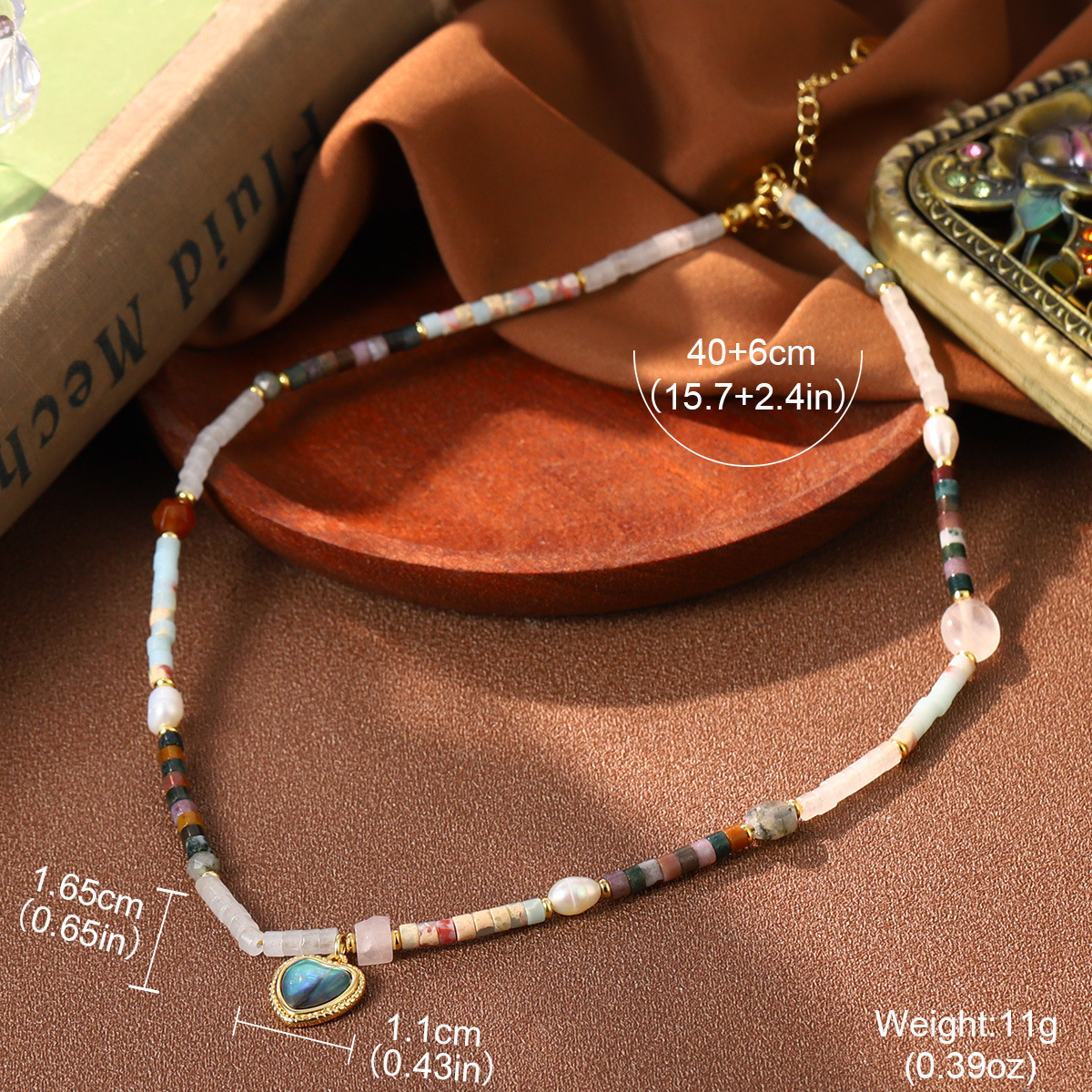 Simple and fresh abalone and shell geometric necklace, versatile beaded pearl multi-neck chain, fashionable new collarbone chain accessory pic 25