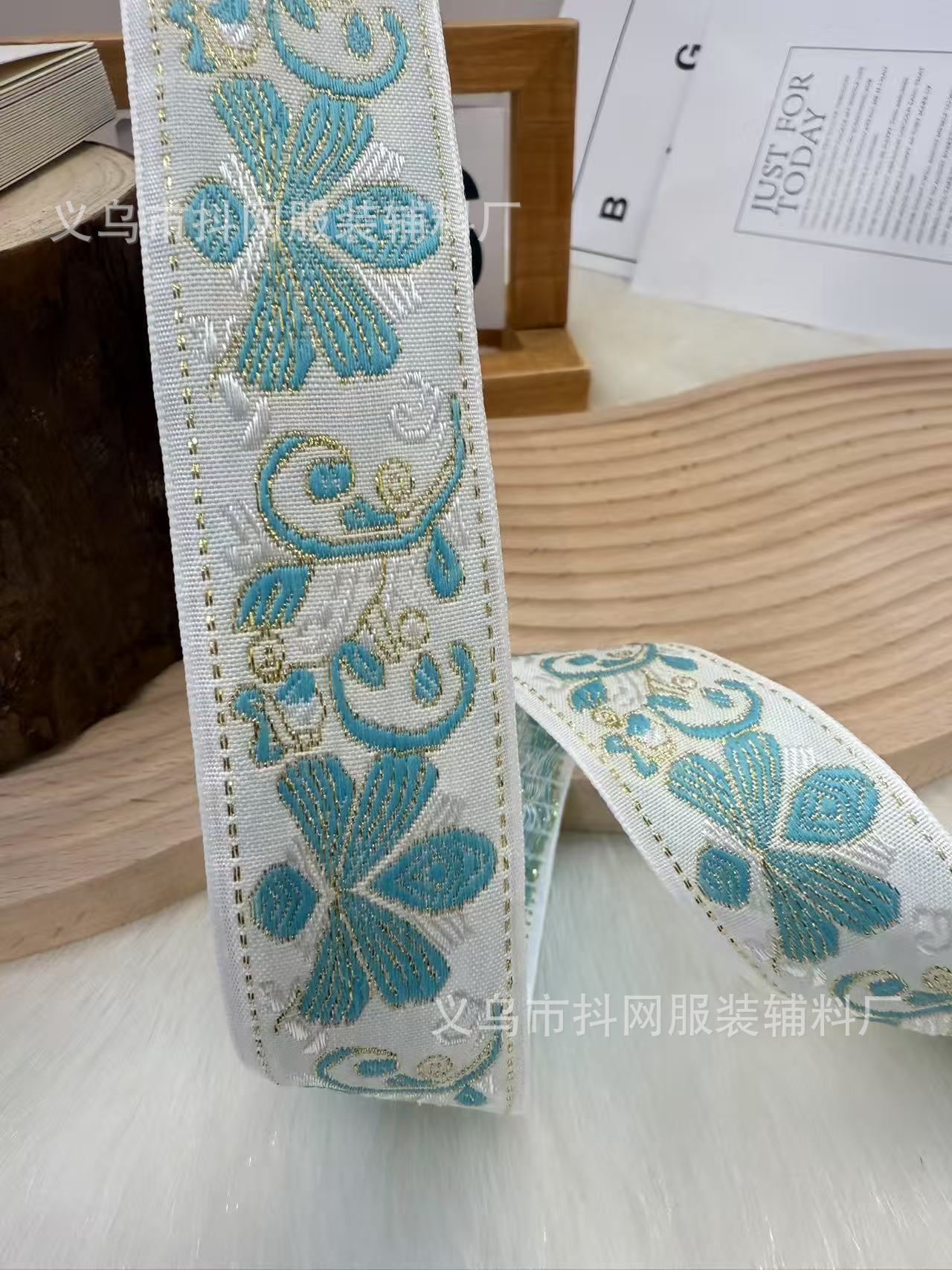 3.5-4cm白底金丝民族风织带手工diy蝴蝶结织带演出服装辅料批发详情8