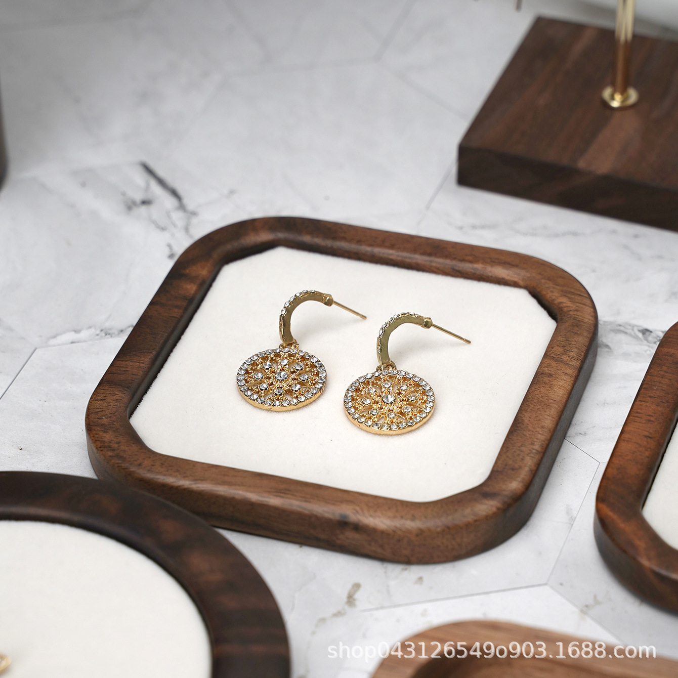 实木首饰托盘木质珠宝收纳盘展示托架饰品摆盘珠宝道具定制组合套详情18