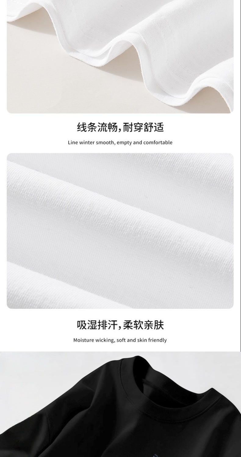 100% pure cotton round-neck long-sleeved T-shirt for men, new trendy Hong Kong-style loose and versatile T-shirt top for spring and autumn pic 4