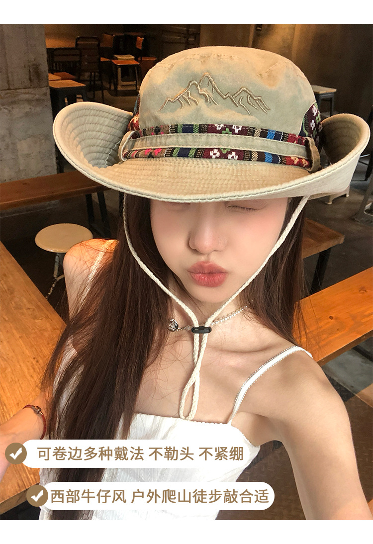 西部旅游牛仔帽女夏季户外大帽檐渔夫帽显脸小防晒帽遮阳登山帽子详情6