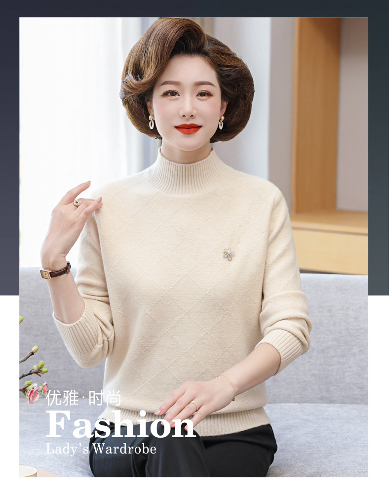 妈妈秋装上衣打底小衫洋气中年女长袖针织衫中老年秋冬保暖毛衣女详情1