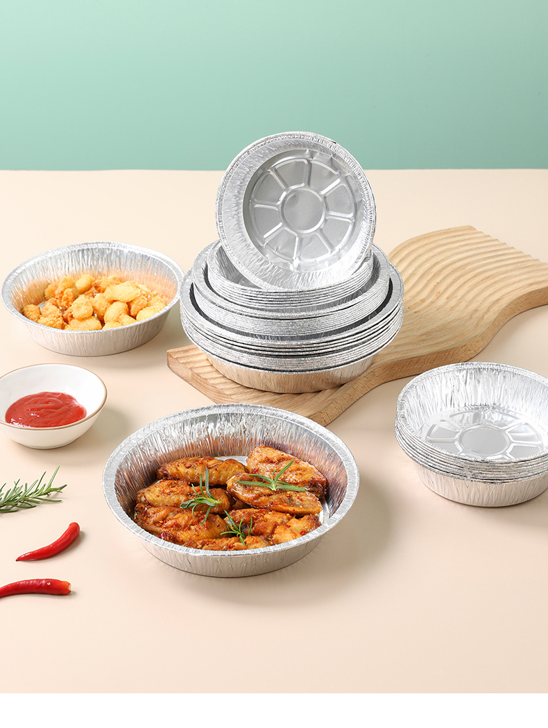 Air fryer tin foil plate, round tin foil box, oven baking tin foil, disposable food-grade aluminum foil plate wholesale pic 14