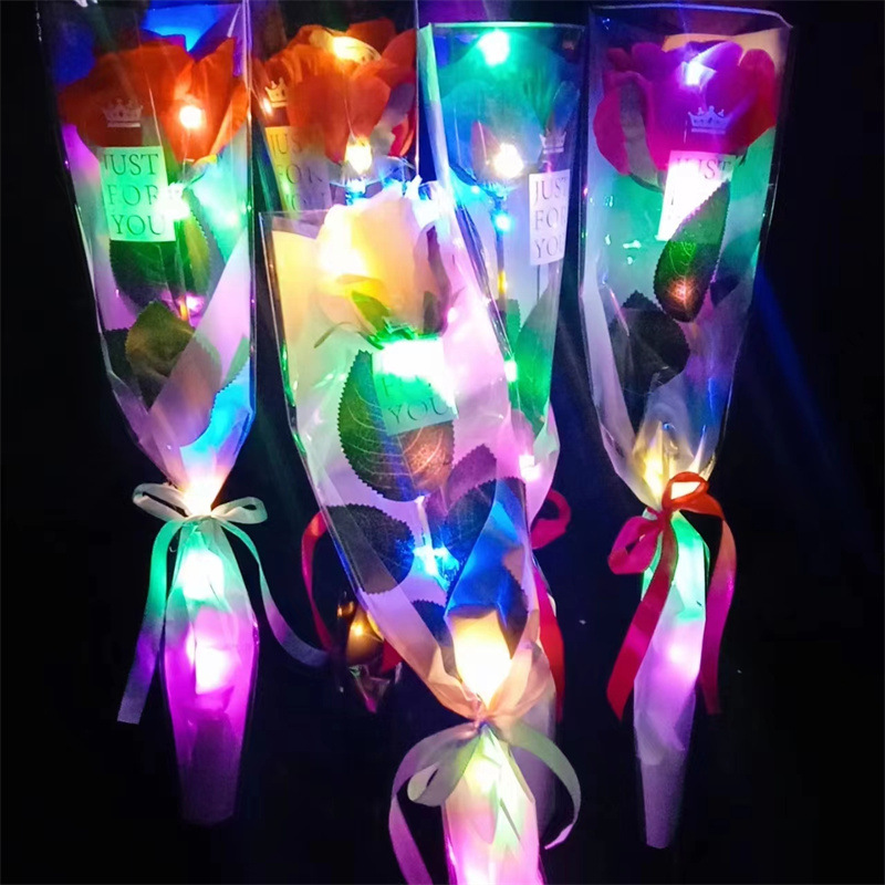 现货发光玩具七夕情人节玫瑰花礼物七彩玫瑰花彩色仿真玫瑰花束详情23