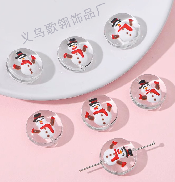 卡通圣诞系列滴油扁圆手工琉璃珠珠diy手作串珠项链手链材料配件详情8