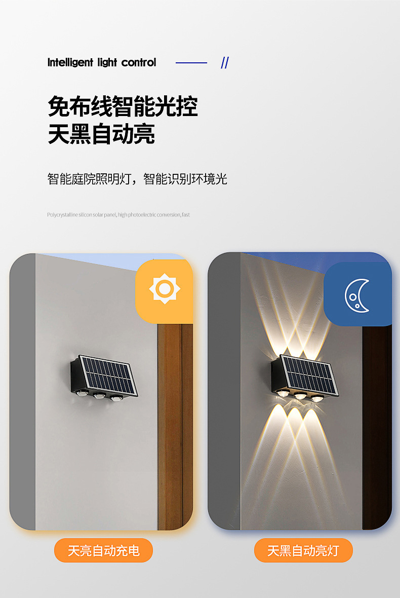 LED solar wall-washing lights, outdoor waterproof wall lamps, landscape courtyard villa night view balcony upper and lower light-emitting lamps pic 3