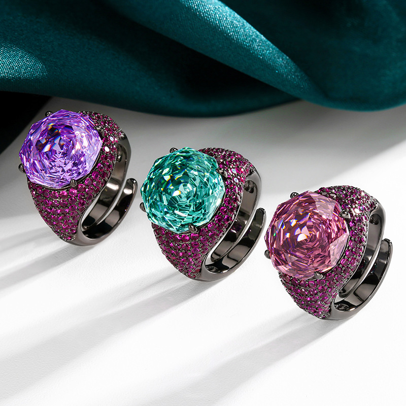 2025新款庄生生珠宝铜底镀金仿真玫瑰切黑金个性戒指主石14mm批发详情11