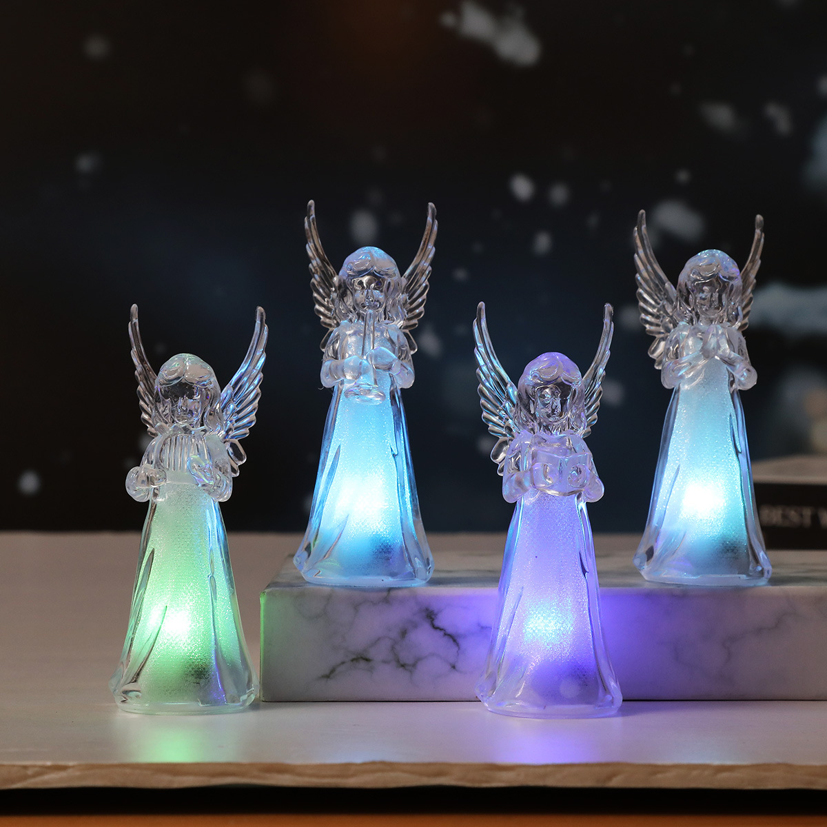 跨境新款暖色七彩发光小天使亚克力仿水晶天使摆件圣诞天使小夜灯详情4