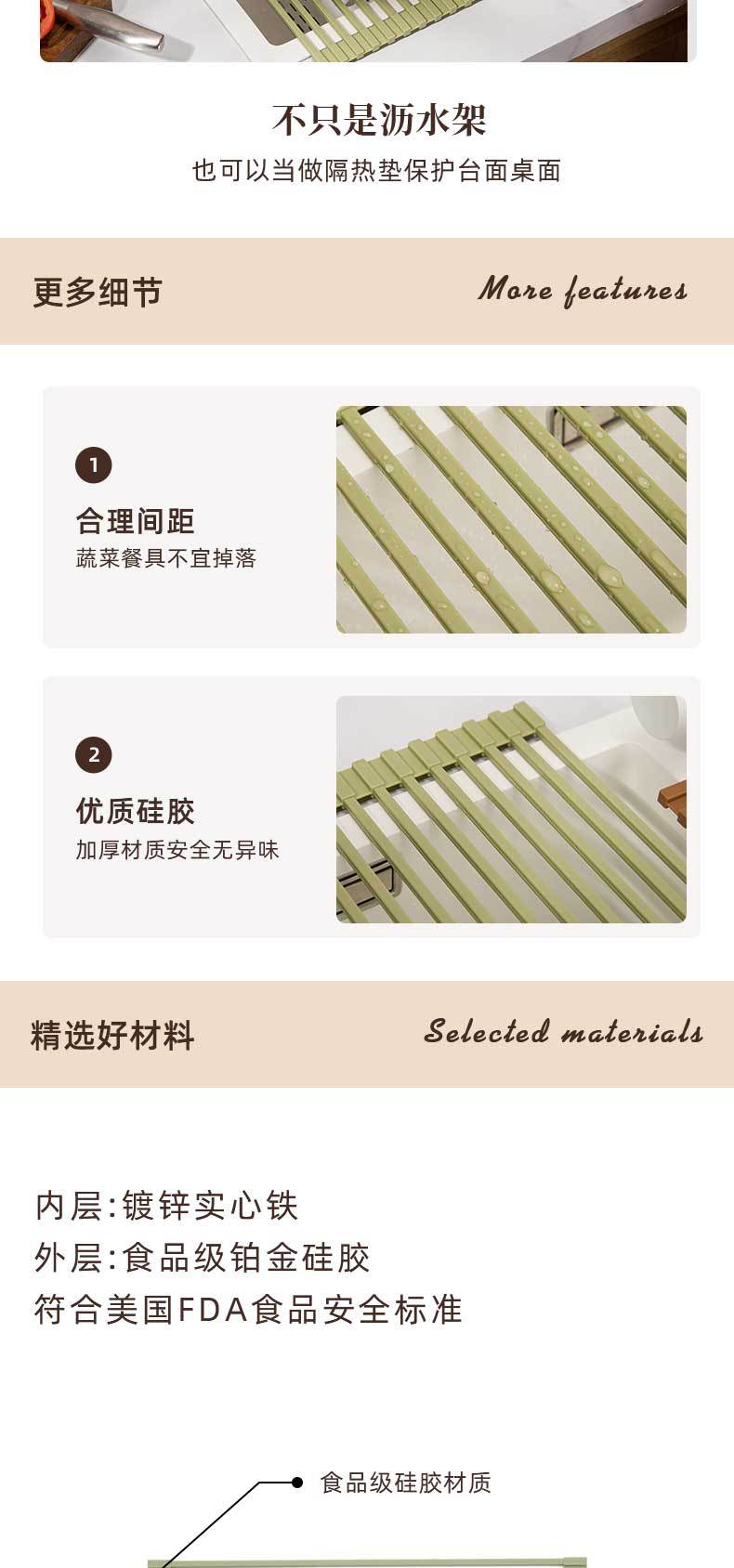 方形沥水架厨房置物架水槽沥水篮垫水池硅胶可折叠碗碟沥水碗盘架详情7