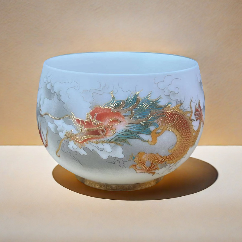 羊脂玉陶瓷龙凤对杯茶碗品茗杯主人杯茶盏高档茶杯礼品详情2