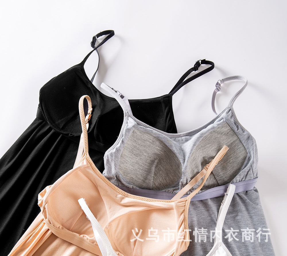 莫代尔带胸垫吊带睡裙女大码薄款宽松免穿文胸中长款居家打底裙夏详情5