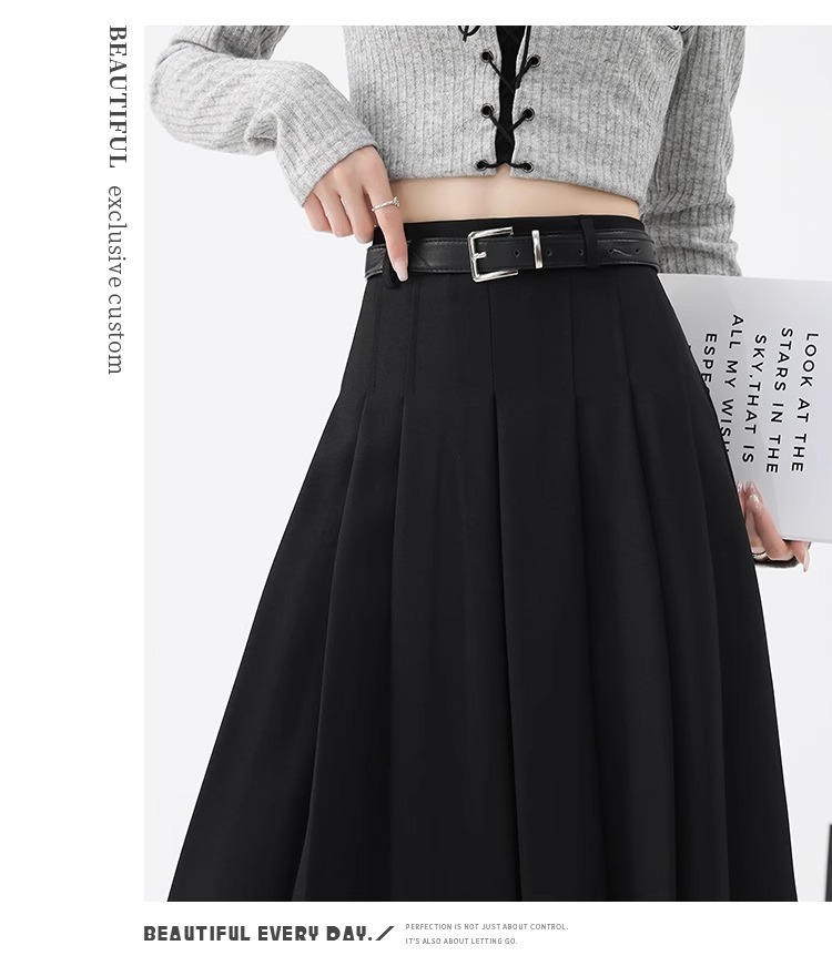 灰色半身裙女2025夏季新款高腰遮胯A字伞裙中长款春秋西装百褶裙详情17