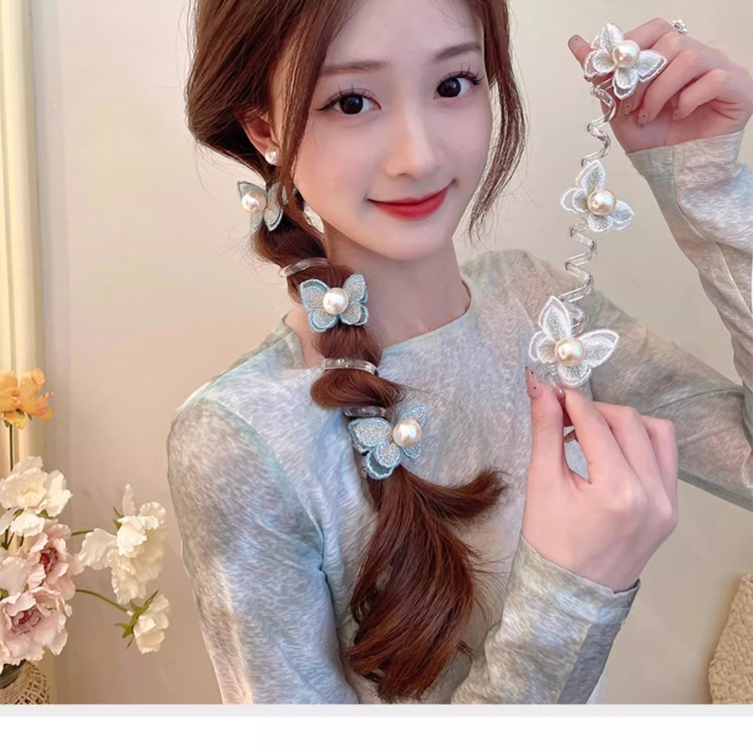 Forest-style butterfly bubble braid hair tie for women 2024, a new high-end French telephone line hair band and ponytail braiding tool pic 16