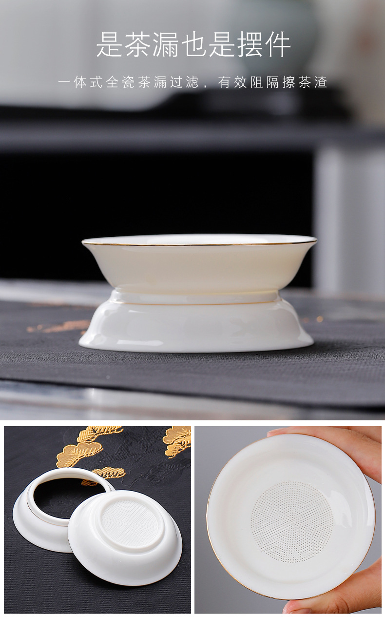 Dehua high-end sheep fat jade porcelain Gongfu tea set, home tea brewing covered bowl cup, company and enterprise festival gift for guests pic 12