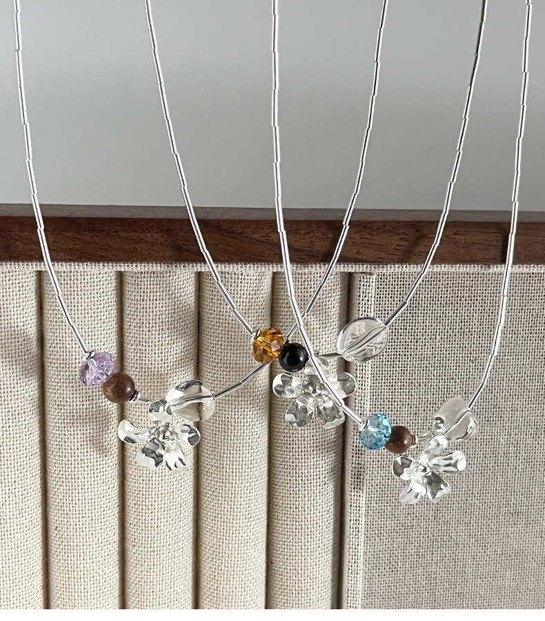 925 sterling silver irregular crystal flower sandalwood necklace for women, simple, light luxury, fashionable and individual collarbone chain N0992 pic 6