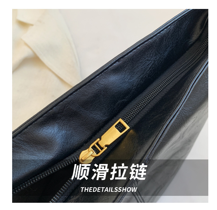 复古纯色单肩包包女2024新款大容量亮面软PU单肩斜挎包腋下托特包详情5