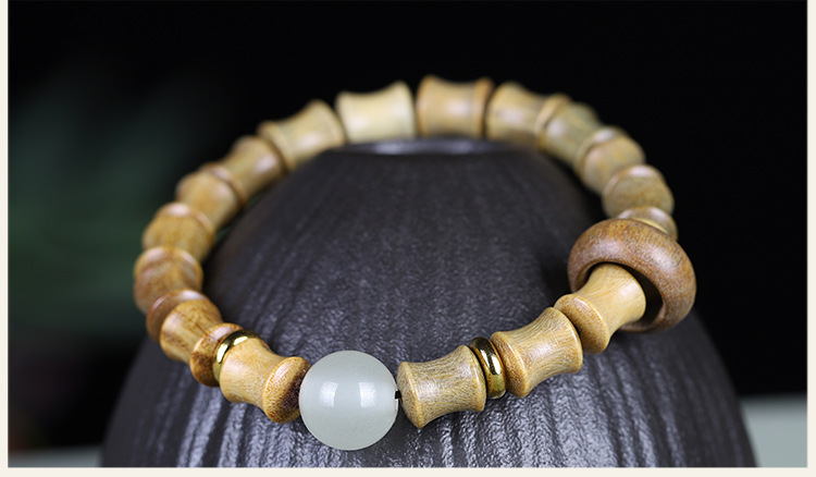 Original green sandalwood bracelet for women, forest style student finger winding soft cultural play Buddhist prayer beads, sandalwood bamboo joint single circle judge bracelet pic 6