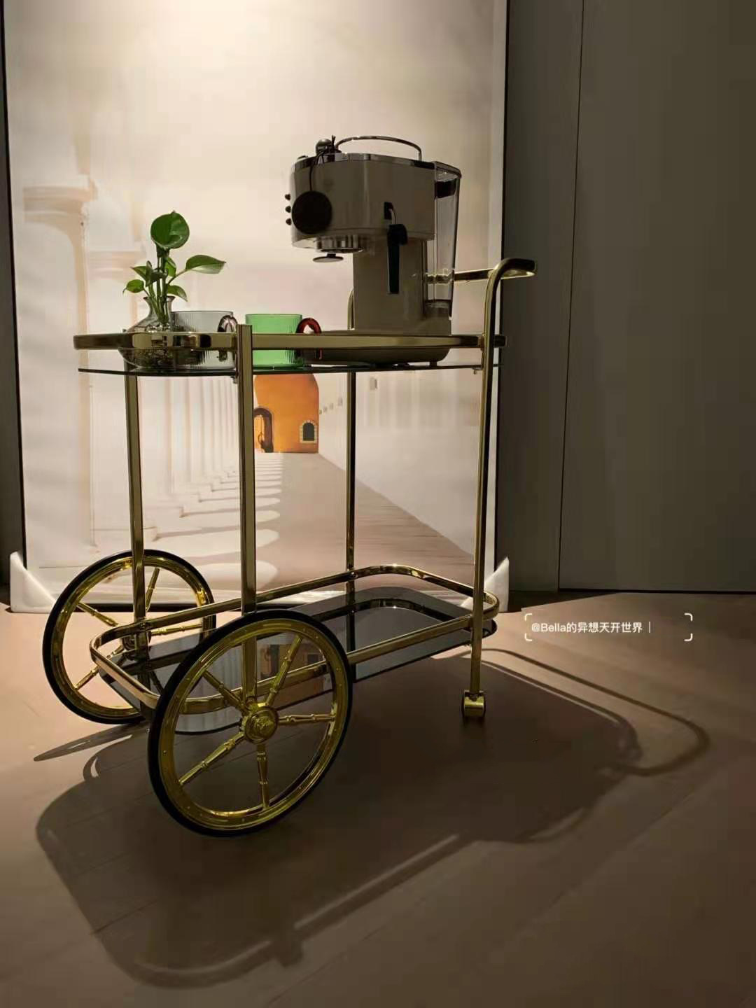 European-style titanium gold wine cart, imperial concubine wine cart, cake cart, double-layer food delivery cart, 4S store pastry and hotel service cart pic 12