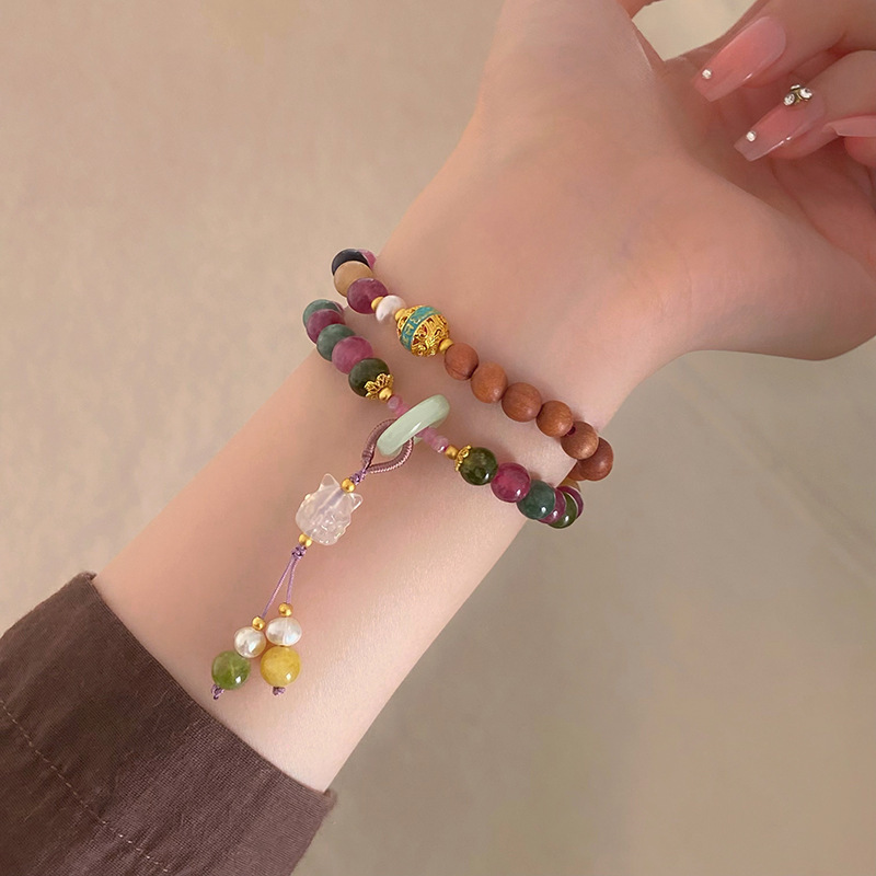 新款天然彩色碧玺狐狸双层手串女小众新中式七彩手串闺蜜女友礼物详情7