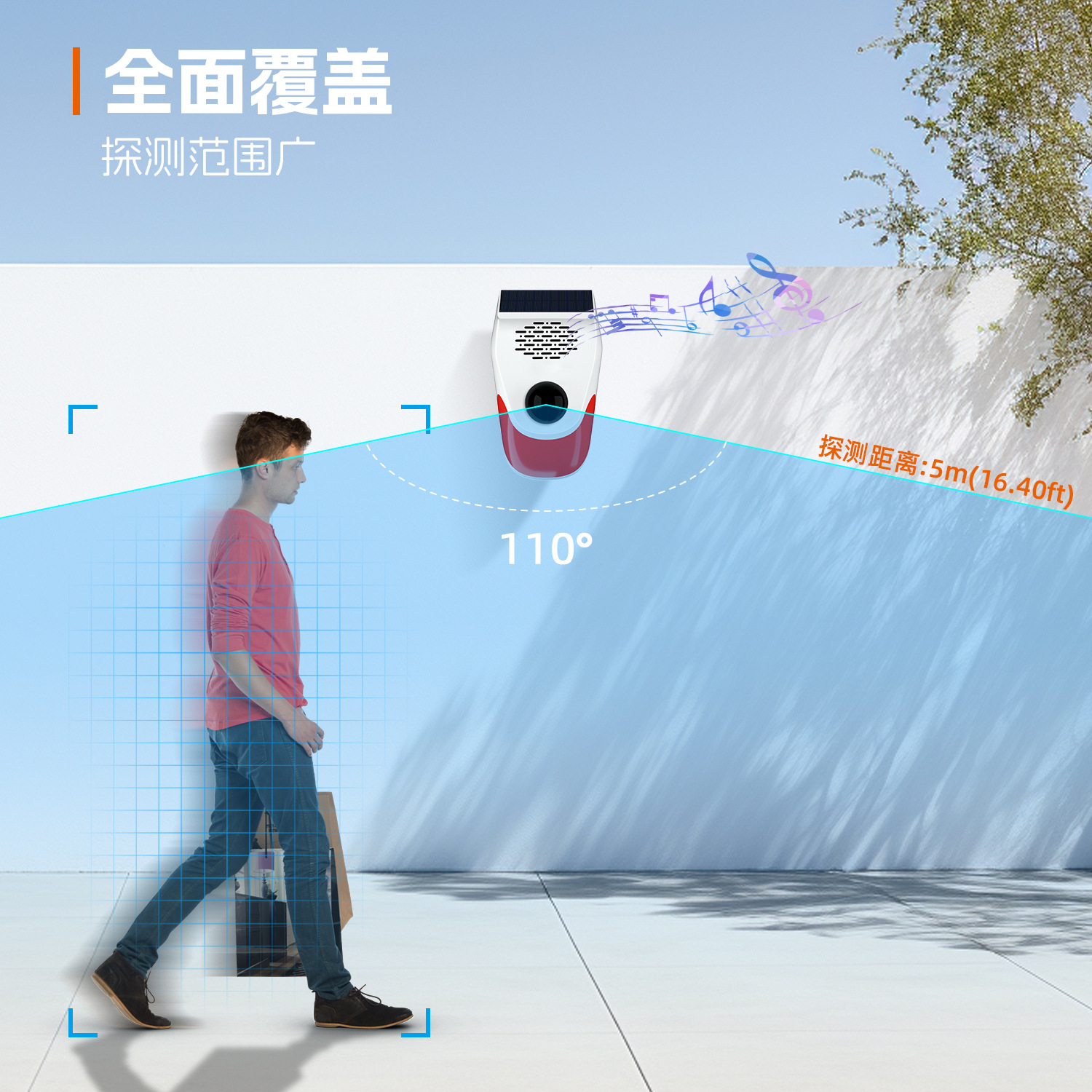 太阳能声光报警器户外太阳能语音播报器人体感应警报器动物驱赶器详情7