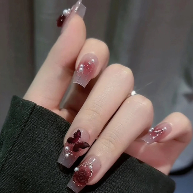 Wholesale of handcrafted wearable nails for Internet celebrities, medium and long heart-shaped diamond nail nail plates, nail patches, false nails, jelly glue pic 34